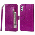 Θήκη με πτερύγιο για Samsung Galaxy S24, Wallet Zipper Pocket Glittery, μωβ