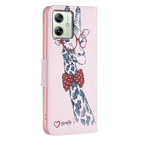 Θήκη με πτερύγιο για Motorola Moto G54 5G, Wallet, giraffe, ροζ