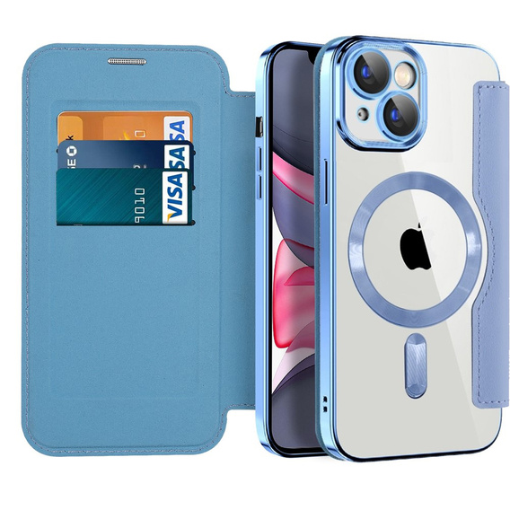Θήκη με πτερύγιο για iPhone 14, RFID Wallet MagSafe CamShield, μπλε