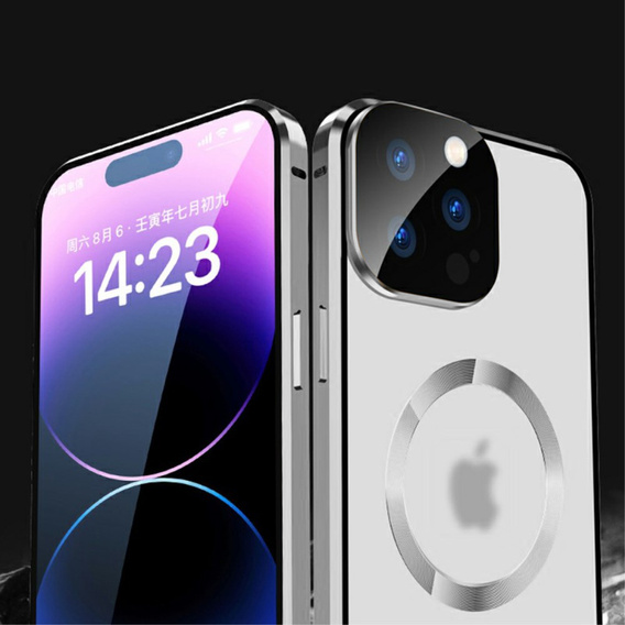 Μαγνητική θήκη MagSafe Dual Glass για iPhone 15 Pro Max, ασημένια