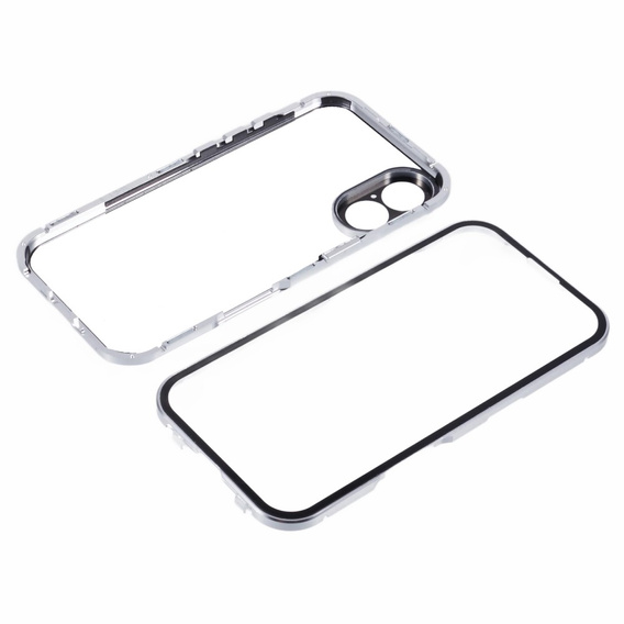 θήκη για το iPhone 16, Magnetic Dual Glass, ασημένια