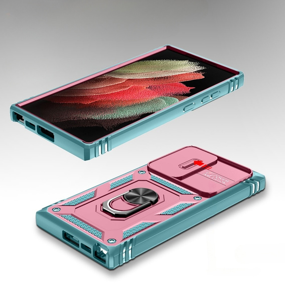 Θήκη για Samsung Galaxy S23 Ultra, CamShield Slide, ροζ / πράσινο